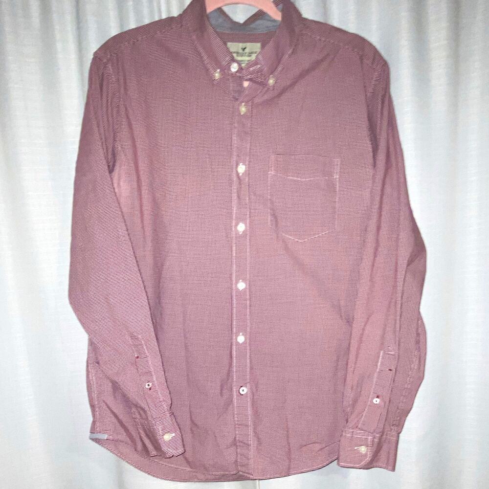 American Eagle Outfitters Men’s L Classic Fit Red/White Check Button-Up LS